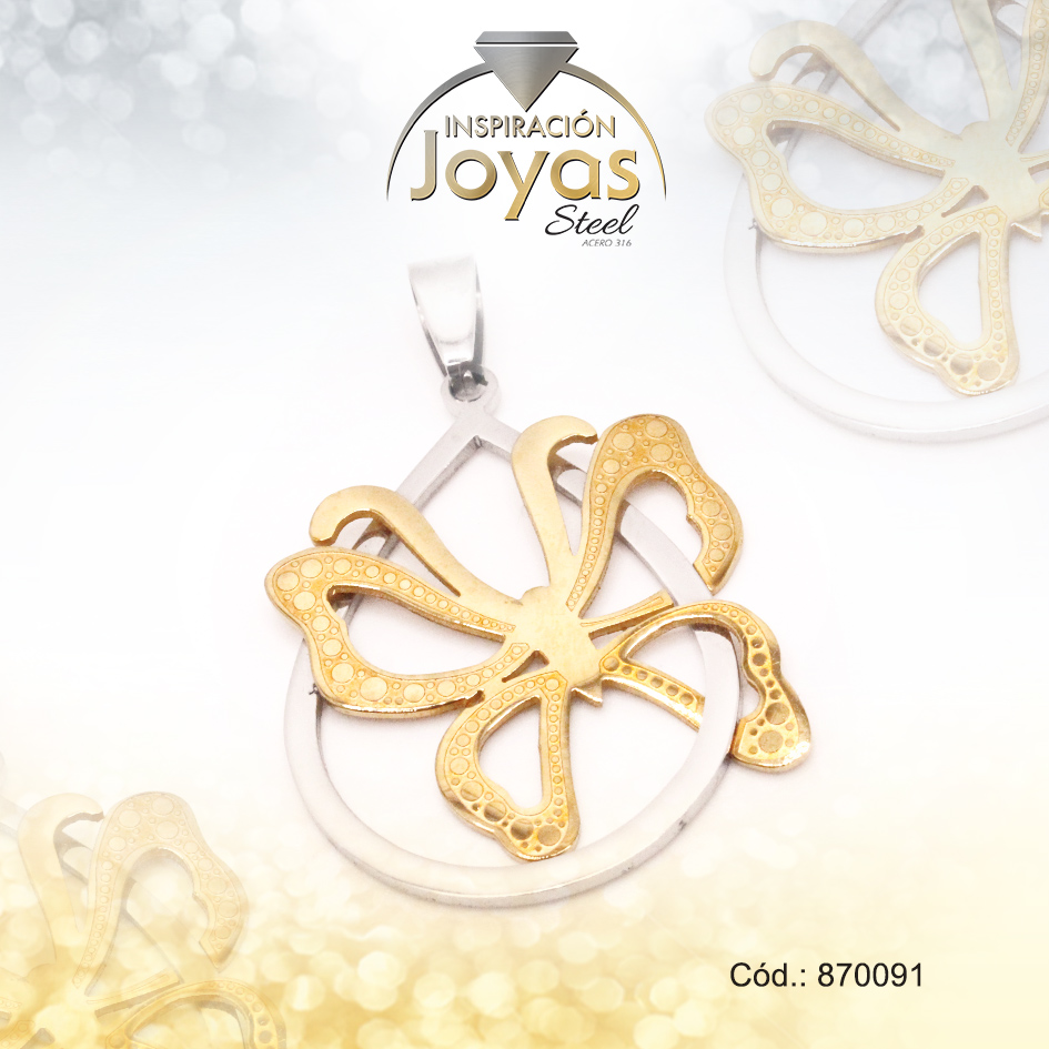 Dije de Acero Variado 2 Tonos Mariposa - 870091