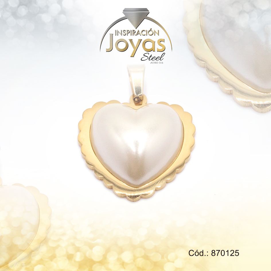 Dije de Acero Aleación Perla Dorado Corazón - 870125