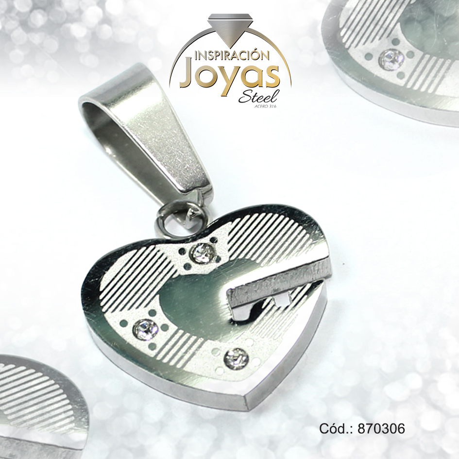 Dije de Acero Aleación Circón Plateado Corazón - 870306