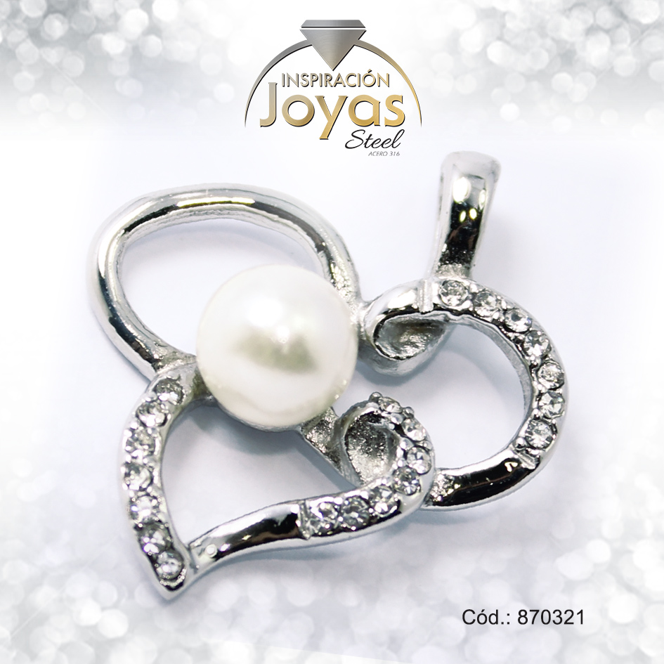 Dije de Acero Aleación Perla Plateado Corazón - 870321
