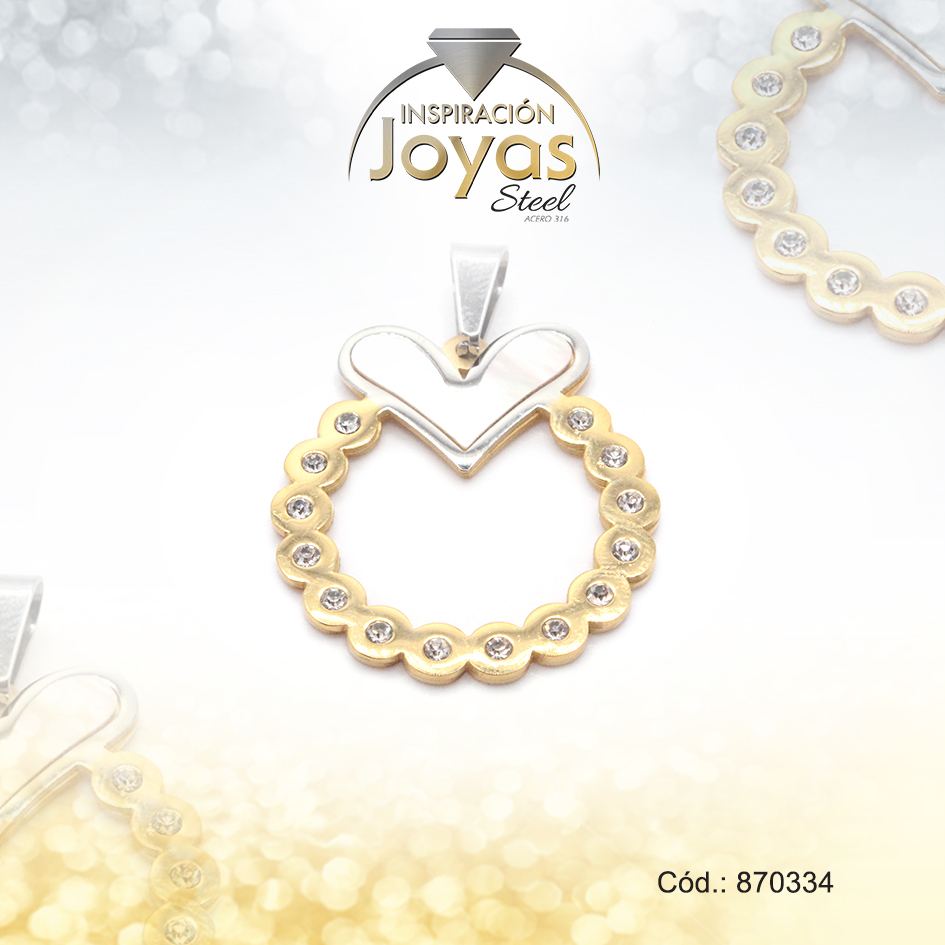 Dije de Acero Aleación Circón 2 Tonos Corazón - 870334