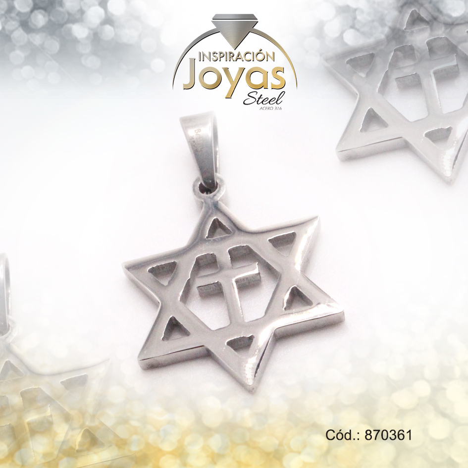 Dije de Acero Religioso Plateado Estrella de David - 870361