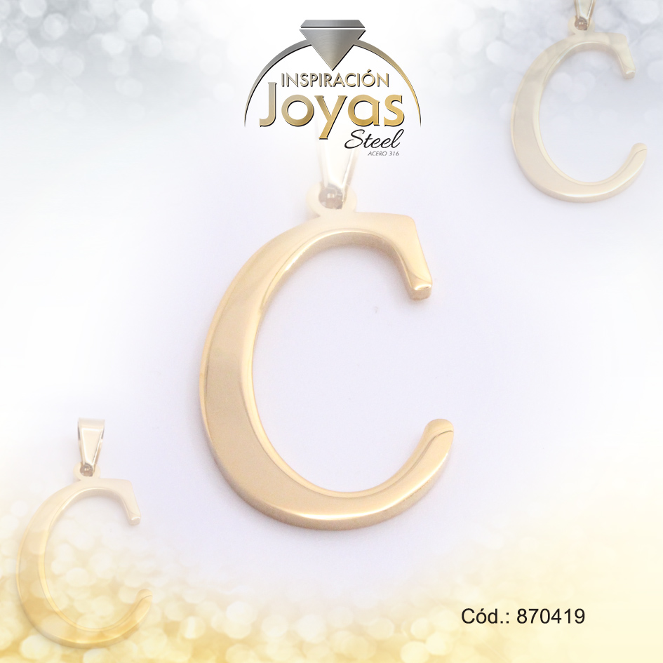 Dije Acero- Letra- C Grande Dorado - 870419