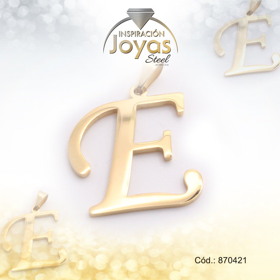 Dije de Acero Letra Dorado E - 870421