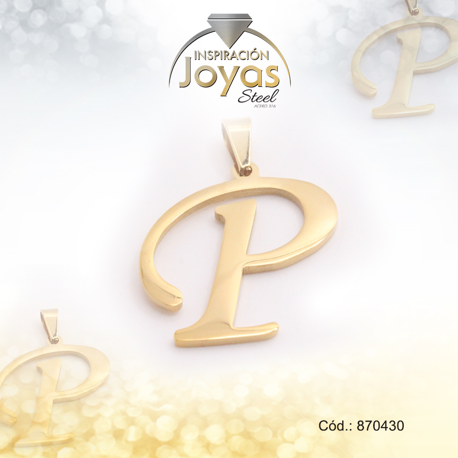 Dije de Acero Letra Dorado P - 870430