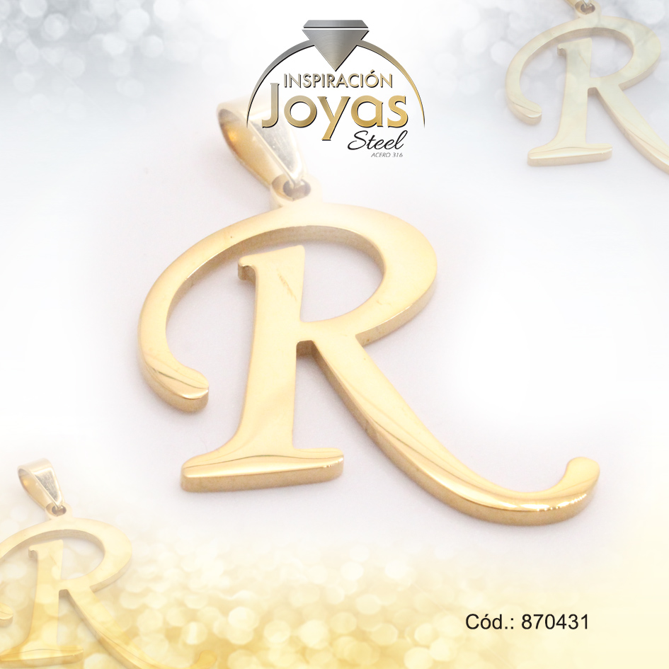 Dije de Acero Letra Dorado R - 870431