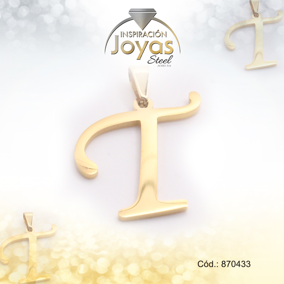 Dije de Acero Letra Dorado T - 870433
