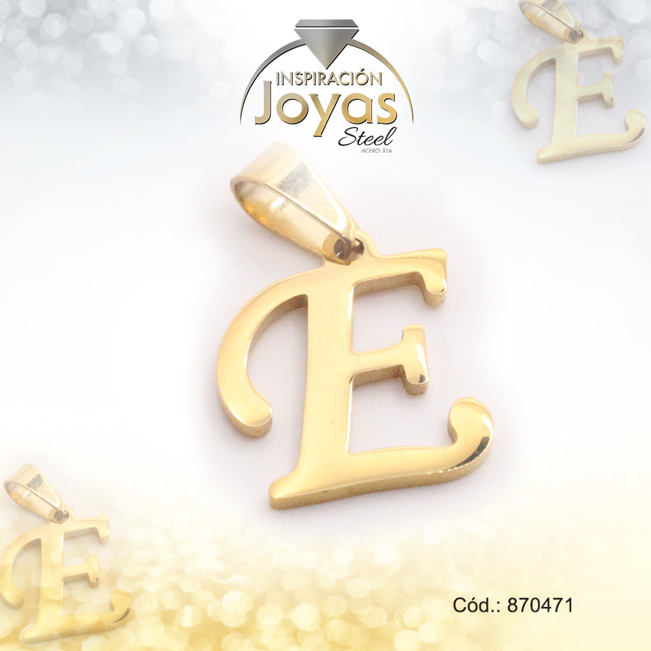 Dije de Acero Letra Dorado E - 870471