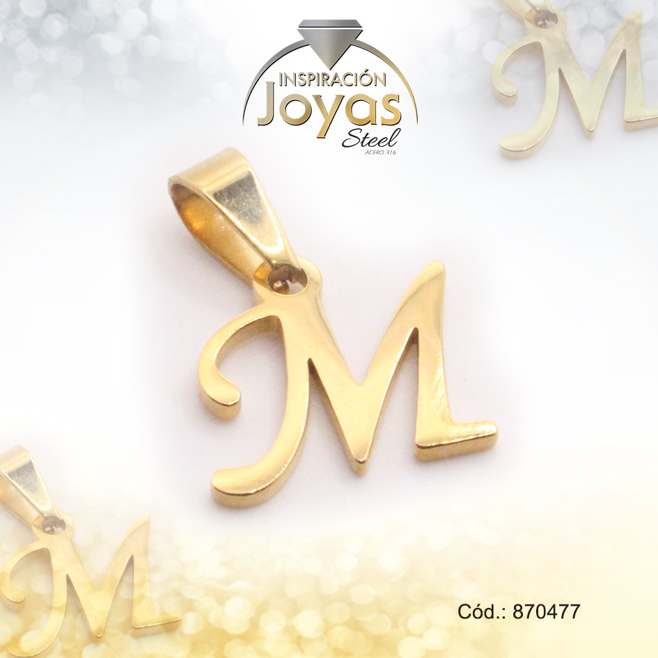 Dije de Acero Letra Dorado M - 870477