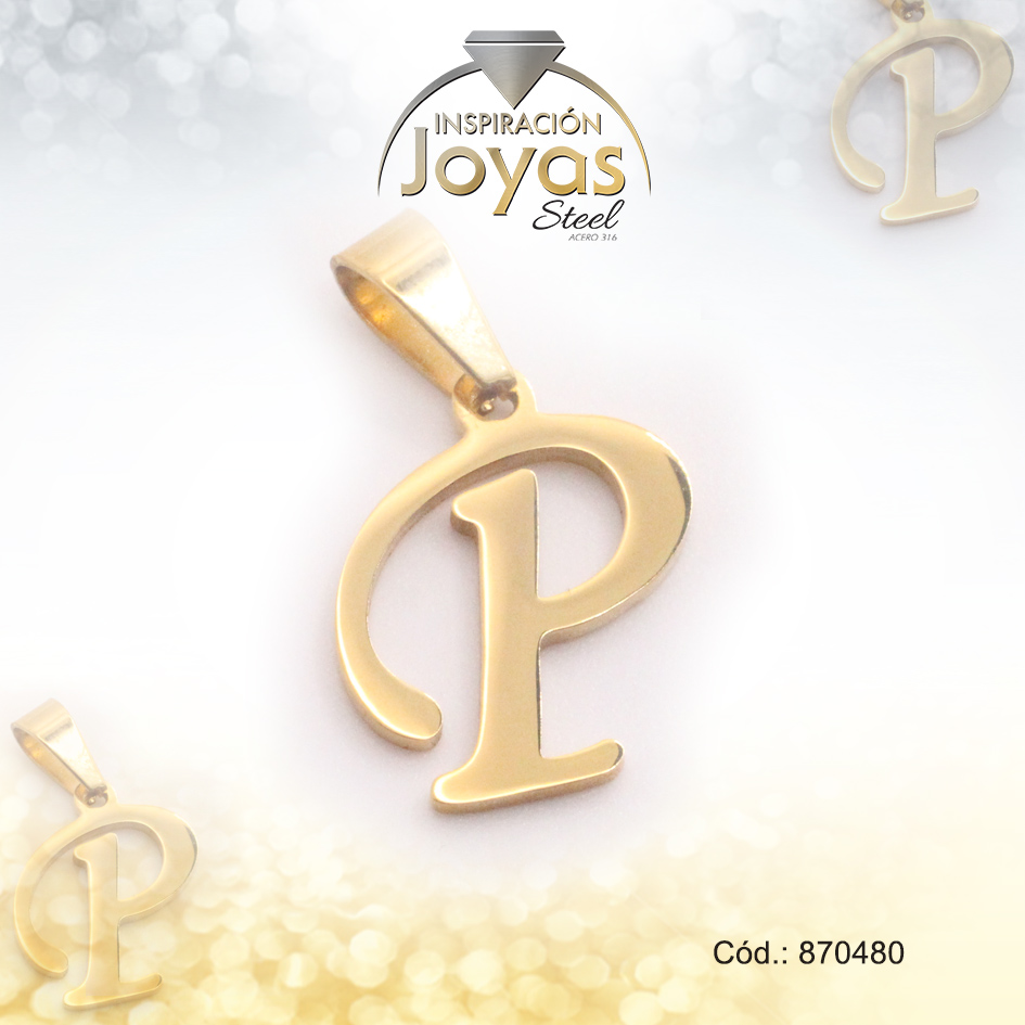 Dije de Acero Letra Dorado P - 870480