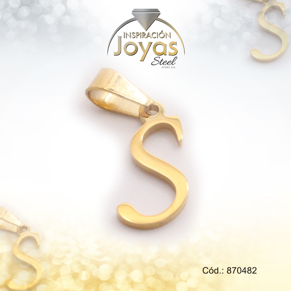 Dije de Acero Letra Dorado S - 870482
