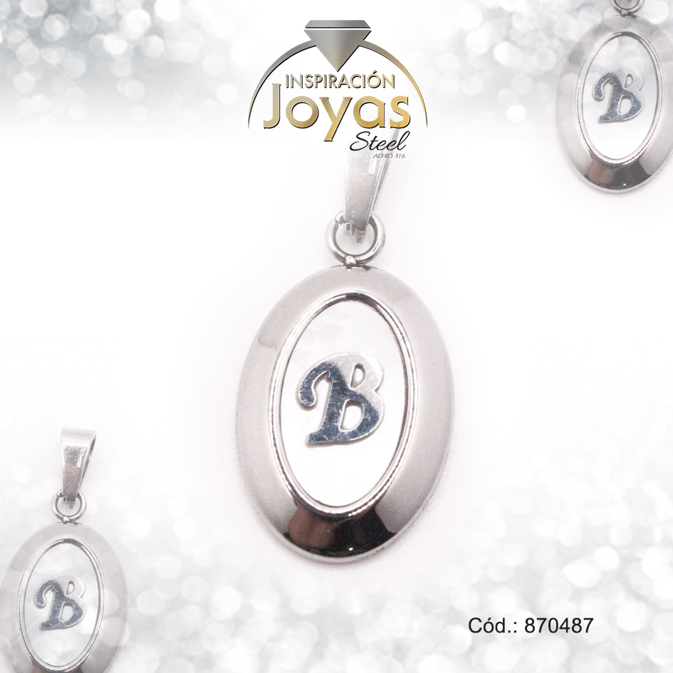 Dije de Acero Letra Nácar Plateado B - 870487