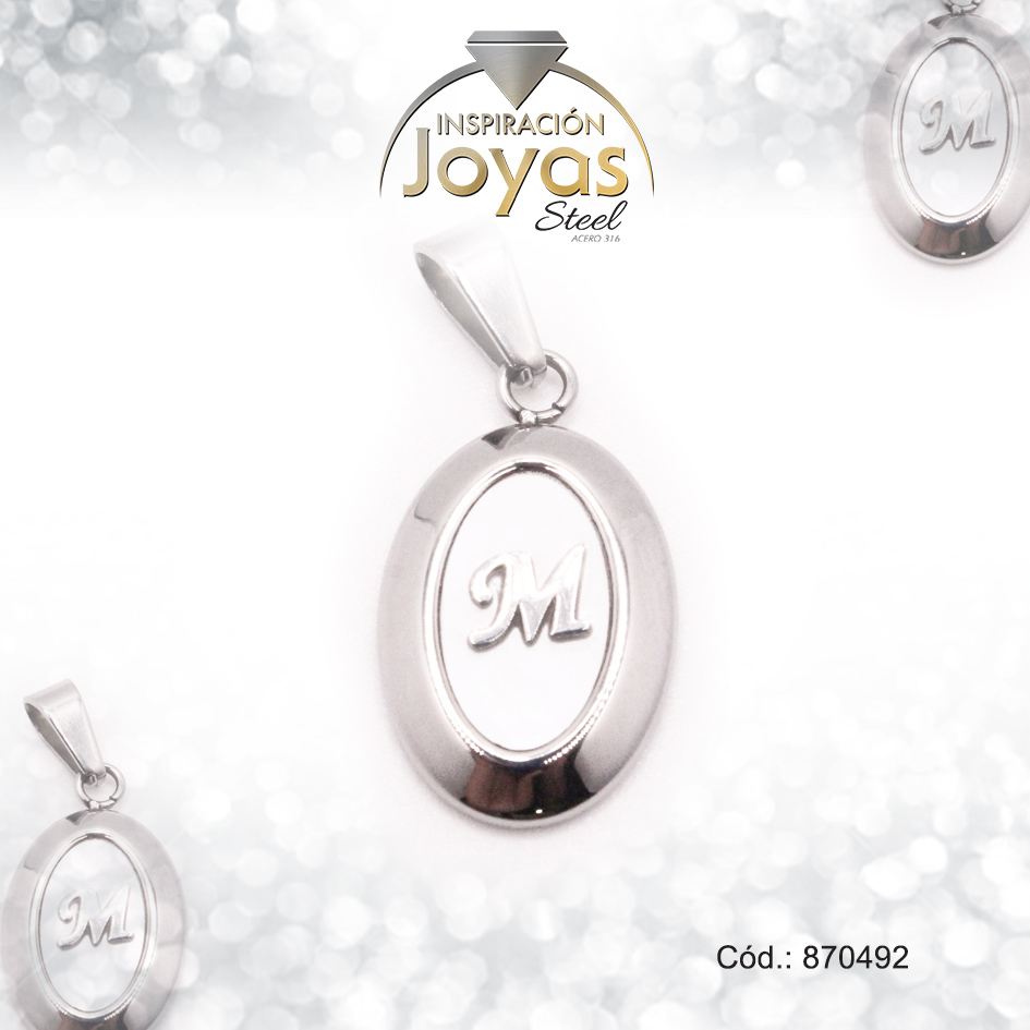 Dije de Acero Letra Nácar Plateado M - 870492