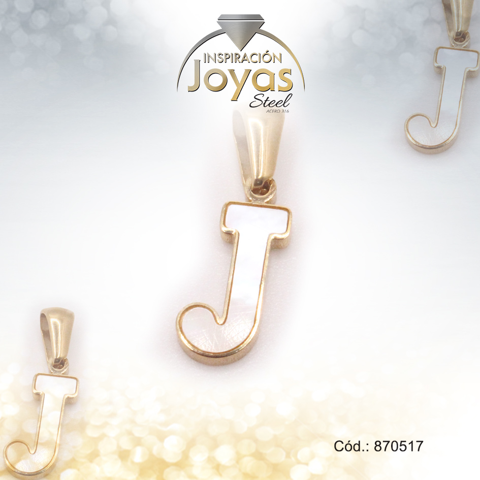 Dije de Acero Letra Nácar Dorado J - 870517
