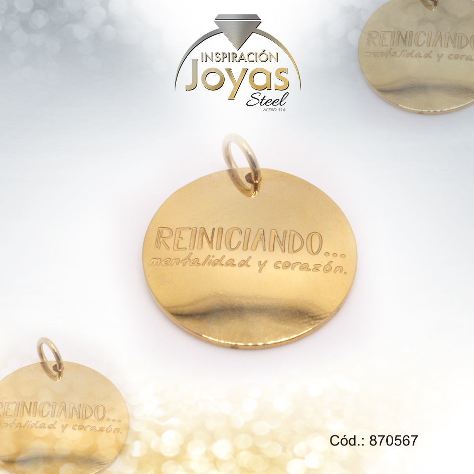 Dije de Acero Variado Motivacional Dorado Círculo - 870567