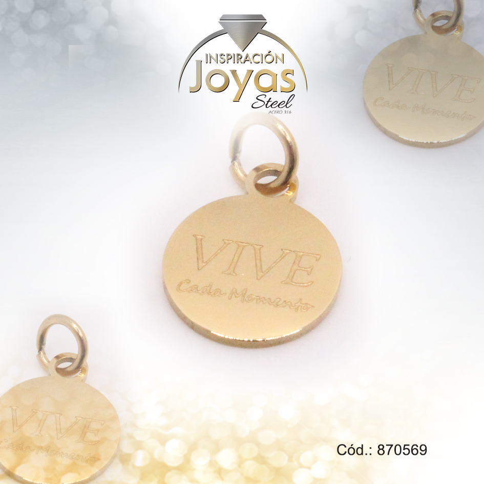 Dije de Acero Variado Motivacional Dorado Círculo - 870569