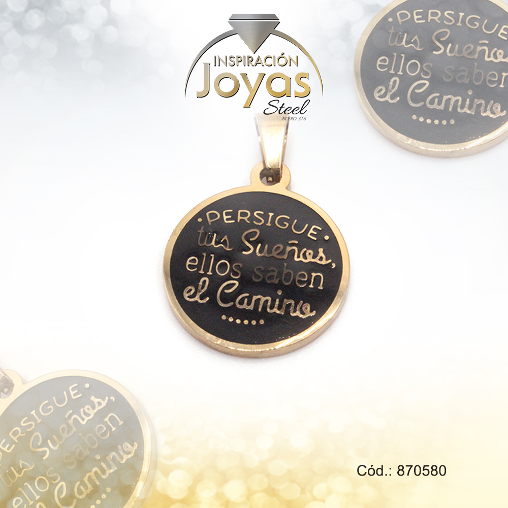 Dije de Acero Aleación Esmalte Motivacional Dorado Círculo - 870580