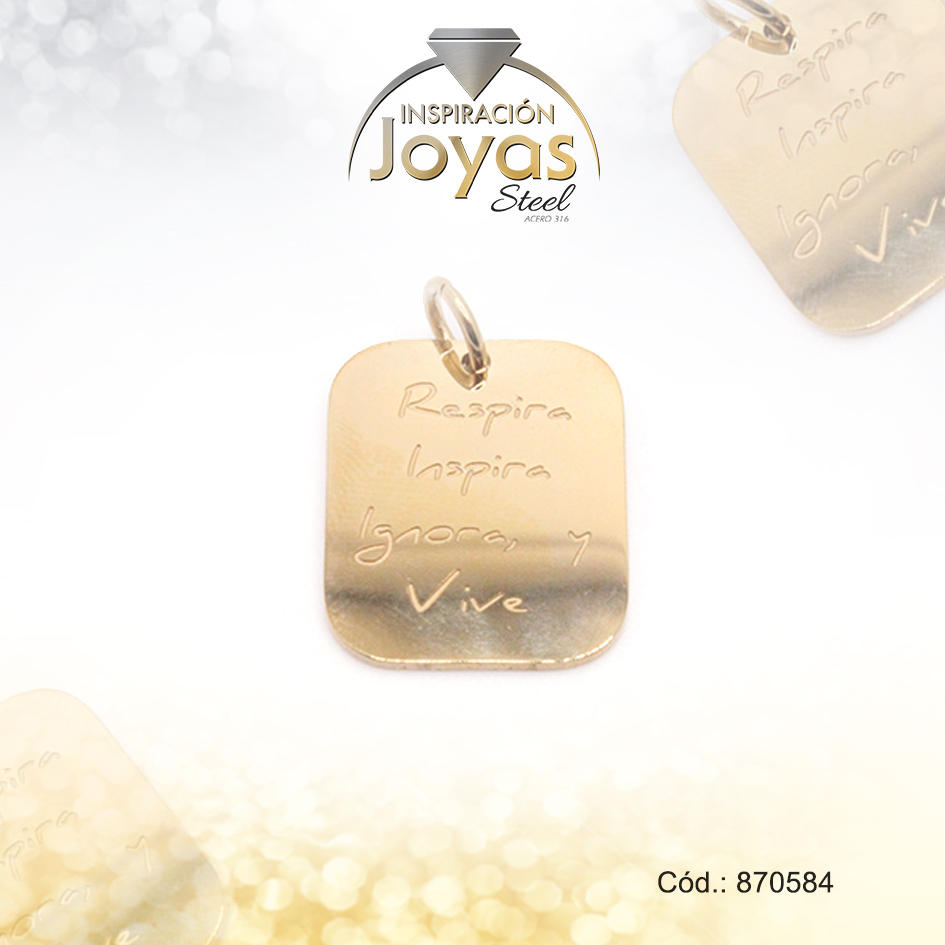 Dije de Acero Variado Motivacional Dorado Cuadrado - 870584