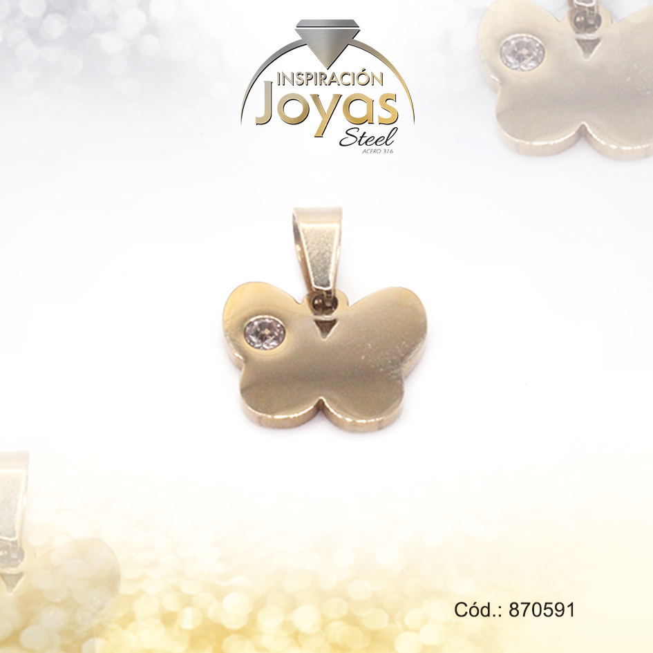 Dije de Acero Aleación Circón Dorado Mariposa - 870591