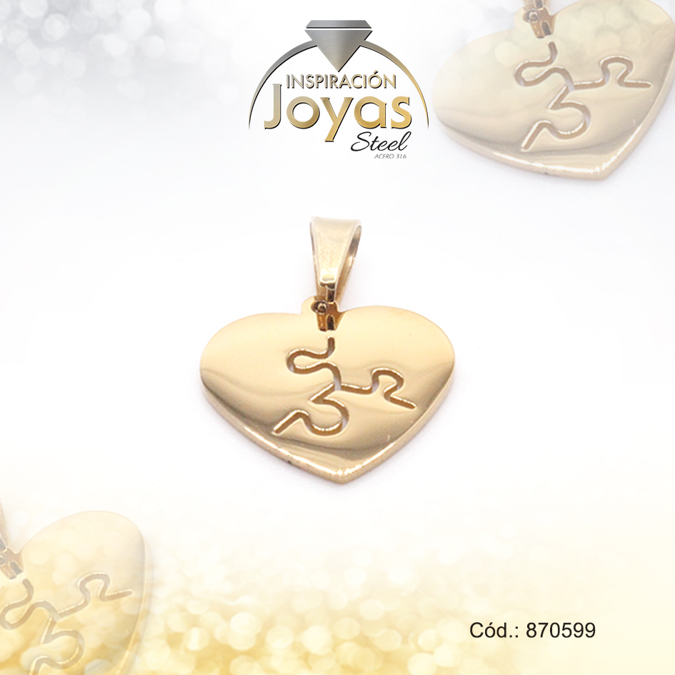 Dije de Acero Variado Dorado Corazón - 870599