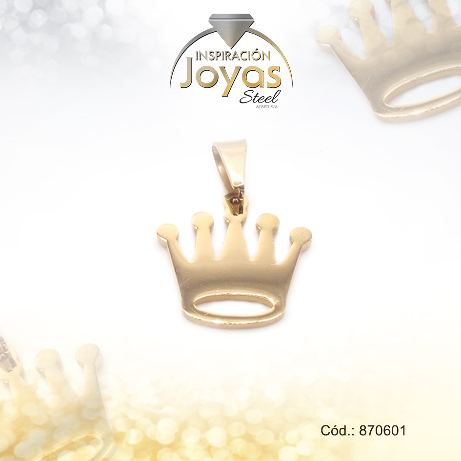 Dije de Acero Variado Dorado Corona - 870601