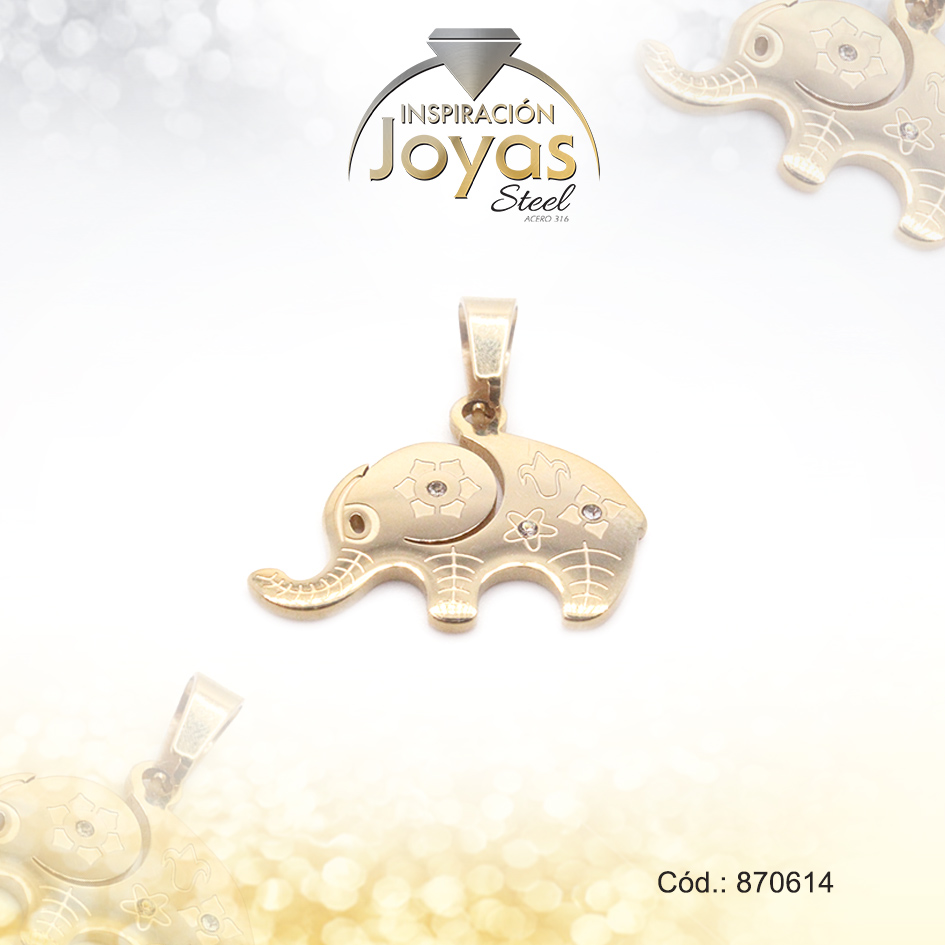 Dije de Acero Variado Dorado Elefante - 870614
