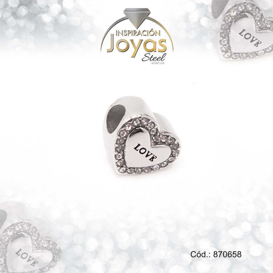 Dije de Acero Variado Circón Pandora Plateado Corazón - 870658