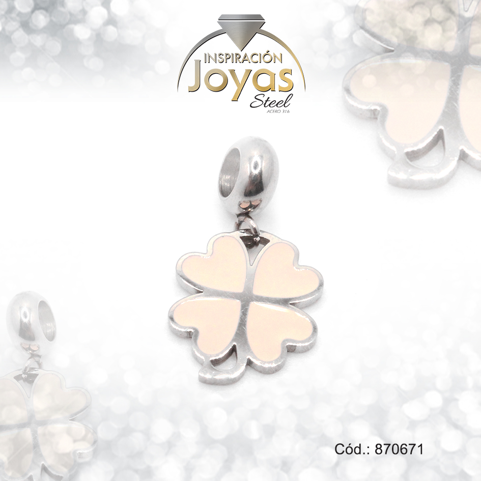 Dije de Acero Variado Esmalte Pandora Plateado Beige Trébol - 870671