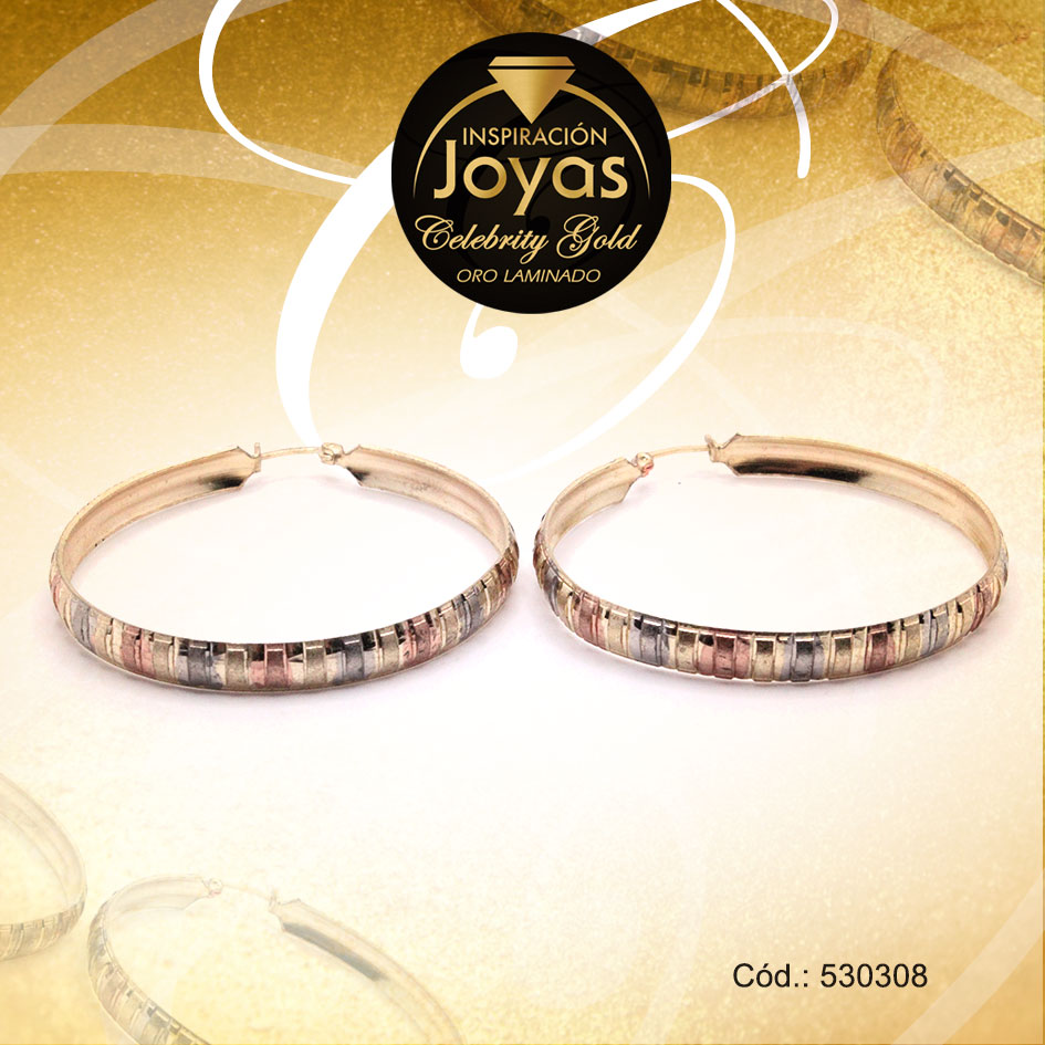 Argolla Celebrity Gold Variado 3 Tonos Rectángulos - 530308