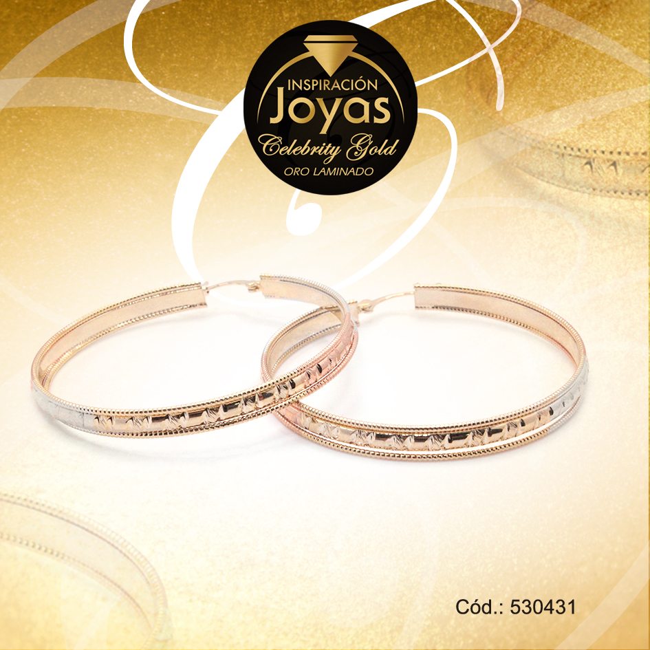 Argolla Celebrity Gold Variado 3 Tonos Borde Ancho con Cuadros - 530431