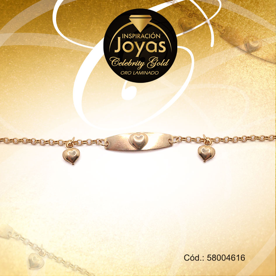 Pulsera Celebrity Gold Variado Con Placa Dorado Corazón - 58004516