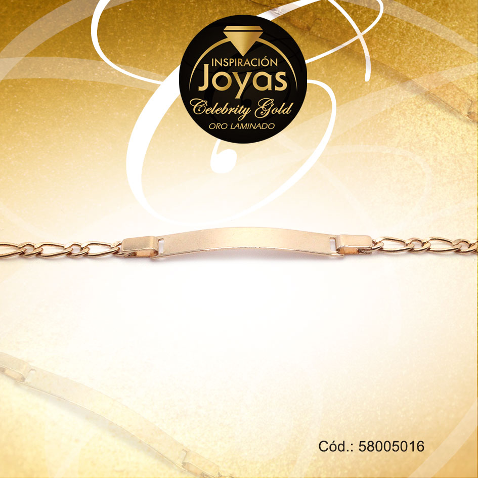 Pulsera Celebrity Gold Caballero Con Placa Dorado Rectángulo - 58005016