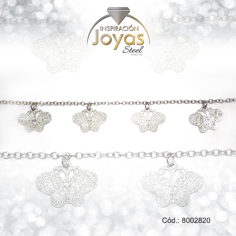 Pulsera de Acero Variado Plateado Mariposa Medida 20 cm - 8002820