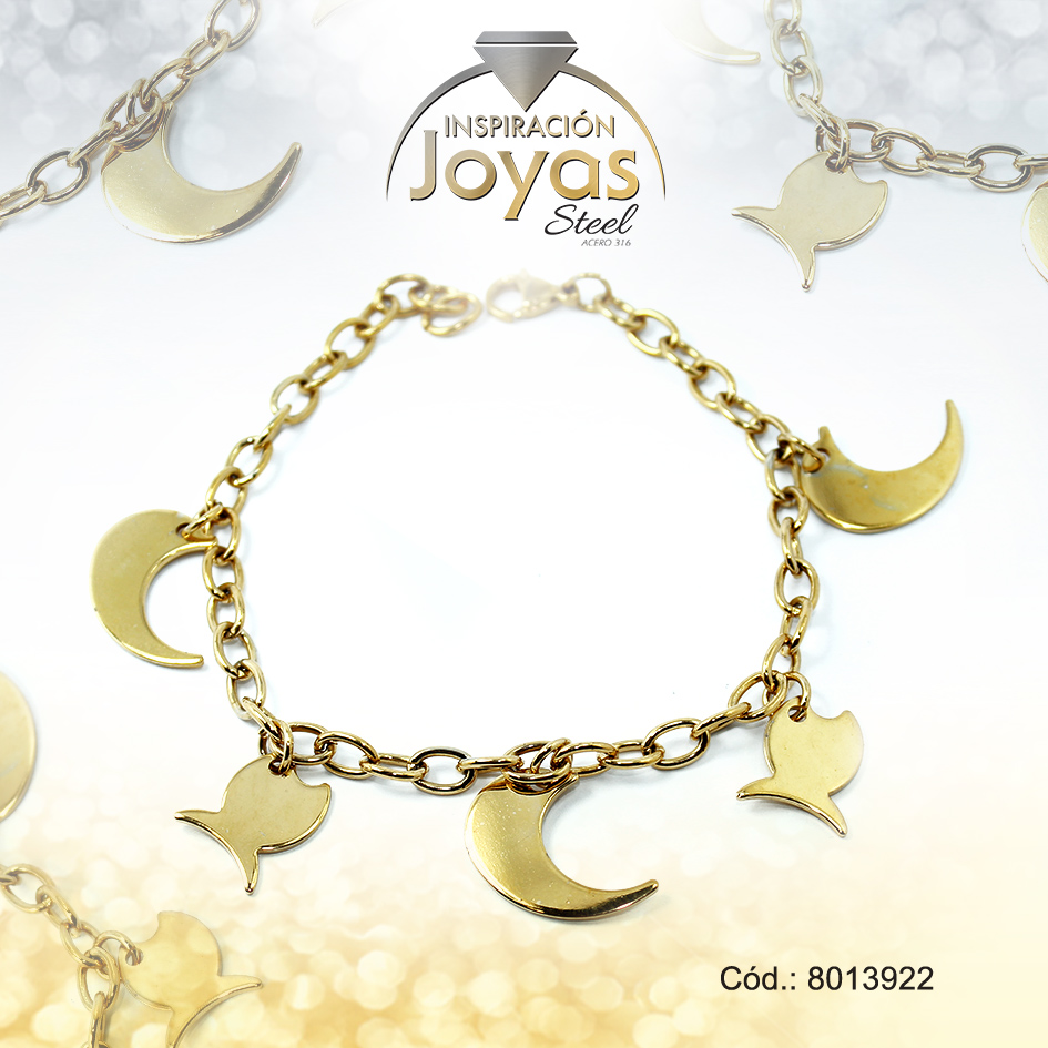Pulsera de Acero Variado Dorado Luna, Pez Medida 22 cm - 8013922