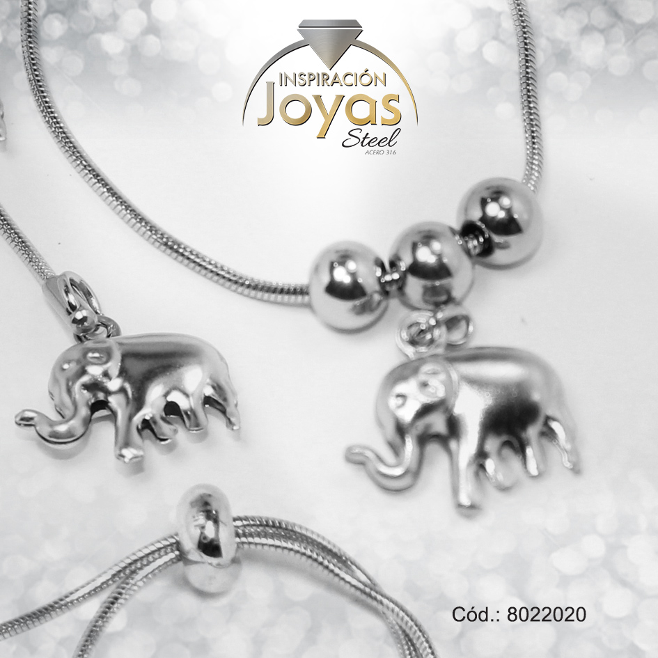 Pulsera de Acero Variado Plateado Elefante Medida 20 cm - 8022020