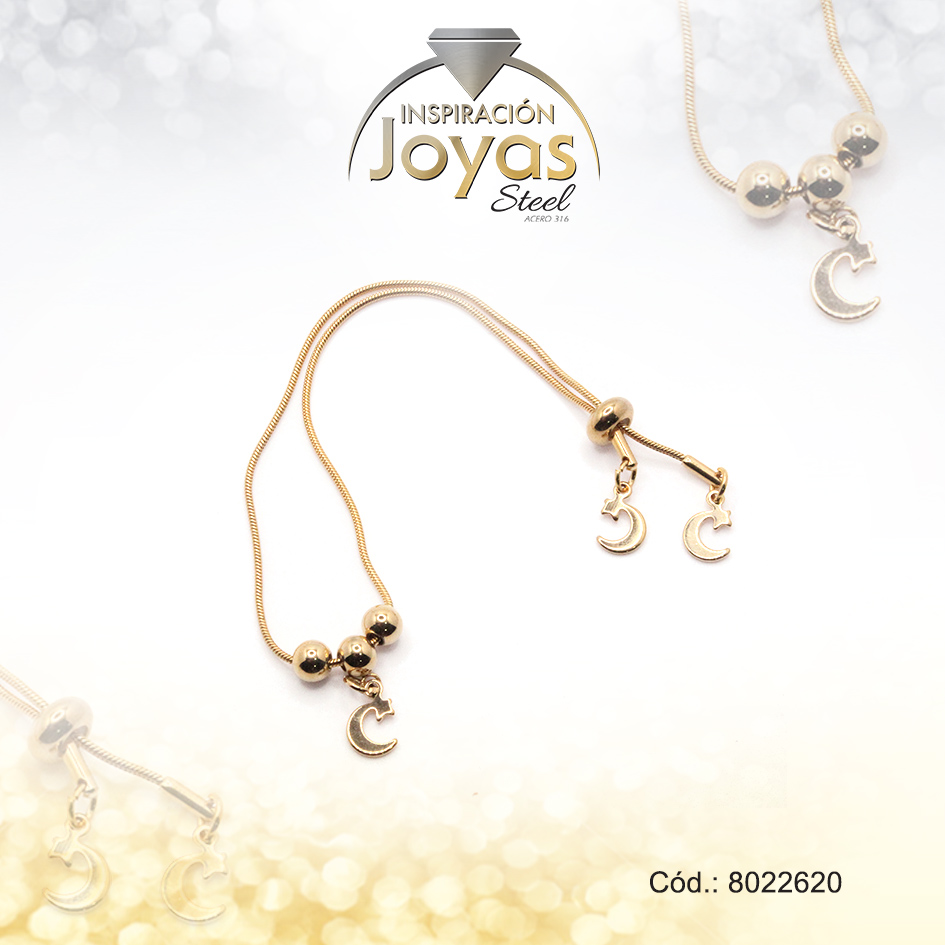 Pulsera de Acero Variado Dorado Luna, Estrella Medida 20 cm - 8022620