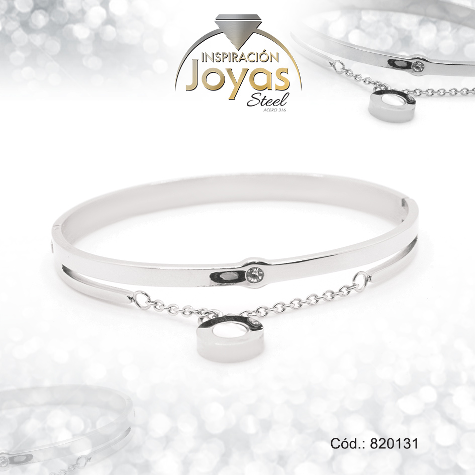 Pulsera de Acero Brazalete Circón Plateado Círculo - 820131