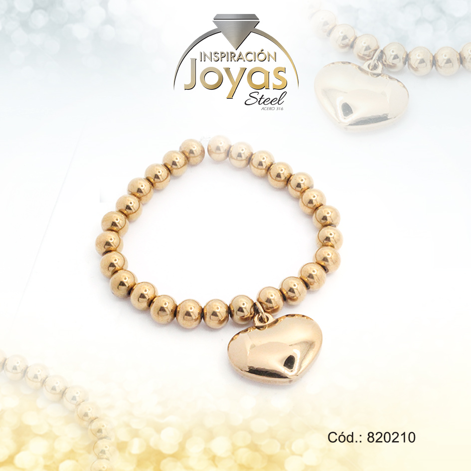 Pulsera de Acero Elástica Piedra Dorado Corazón - 820210