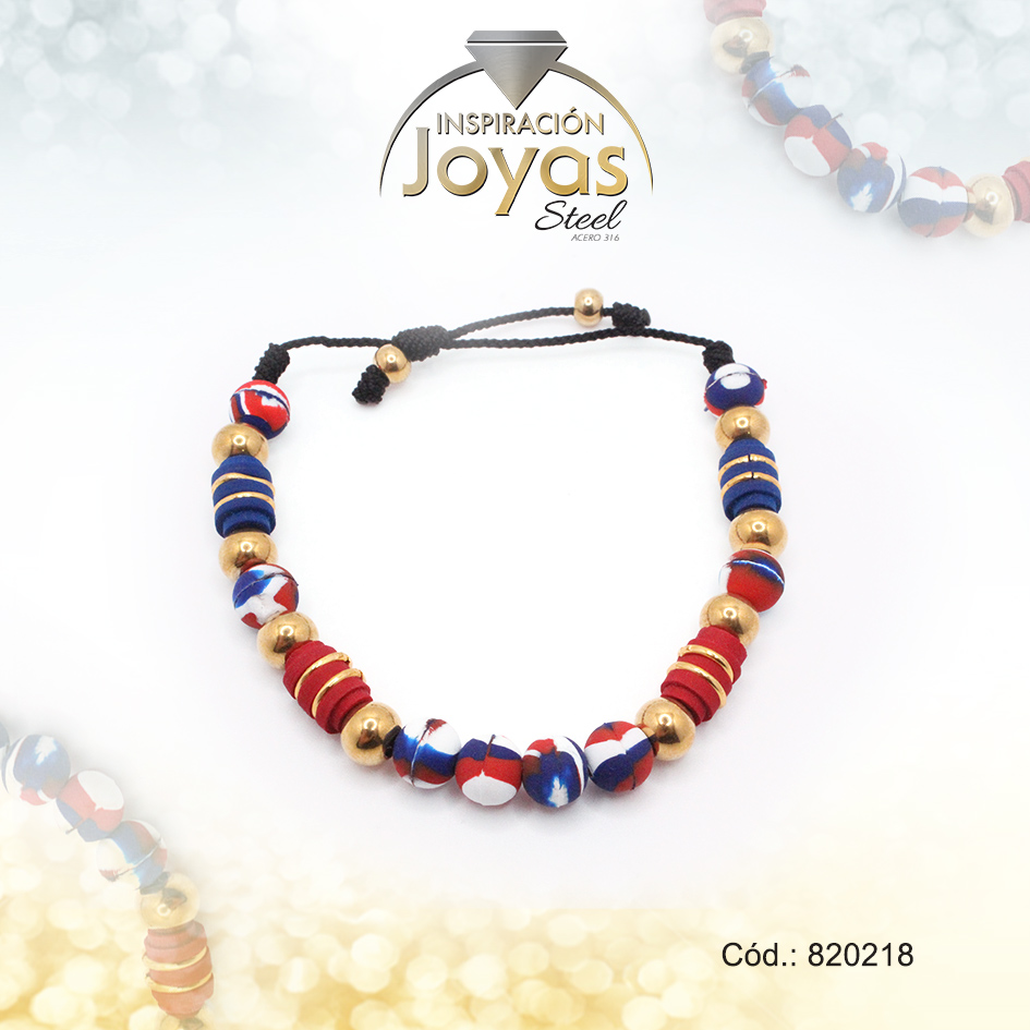 Pulsera de Acero Ajustable Hilo Negro Esfera Multi Color - 820218