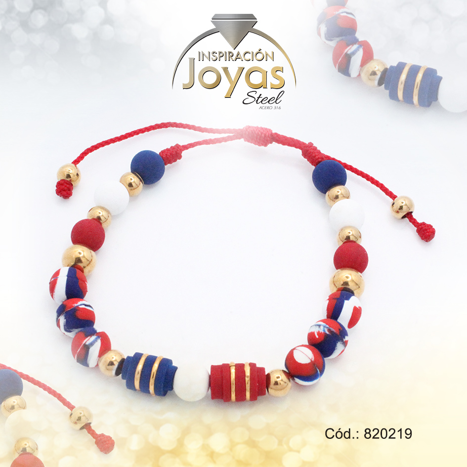 Pulsera de Acero Ajustable Hilo Rojo Esfera Multi Color - 820219