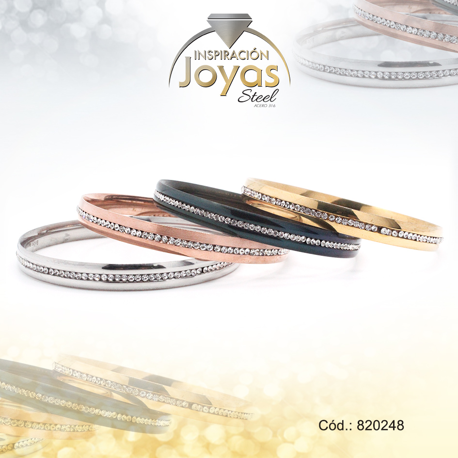 Pulsera de Acero Brazalete Circón 3 Tonos Múltiple - 820248