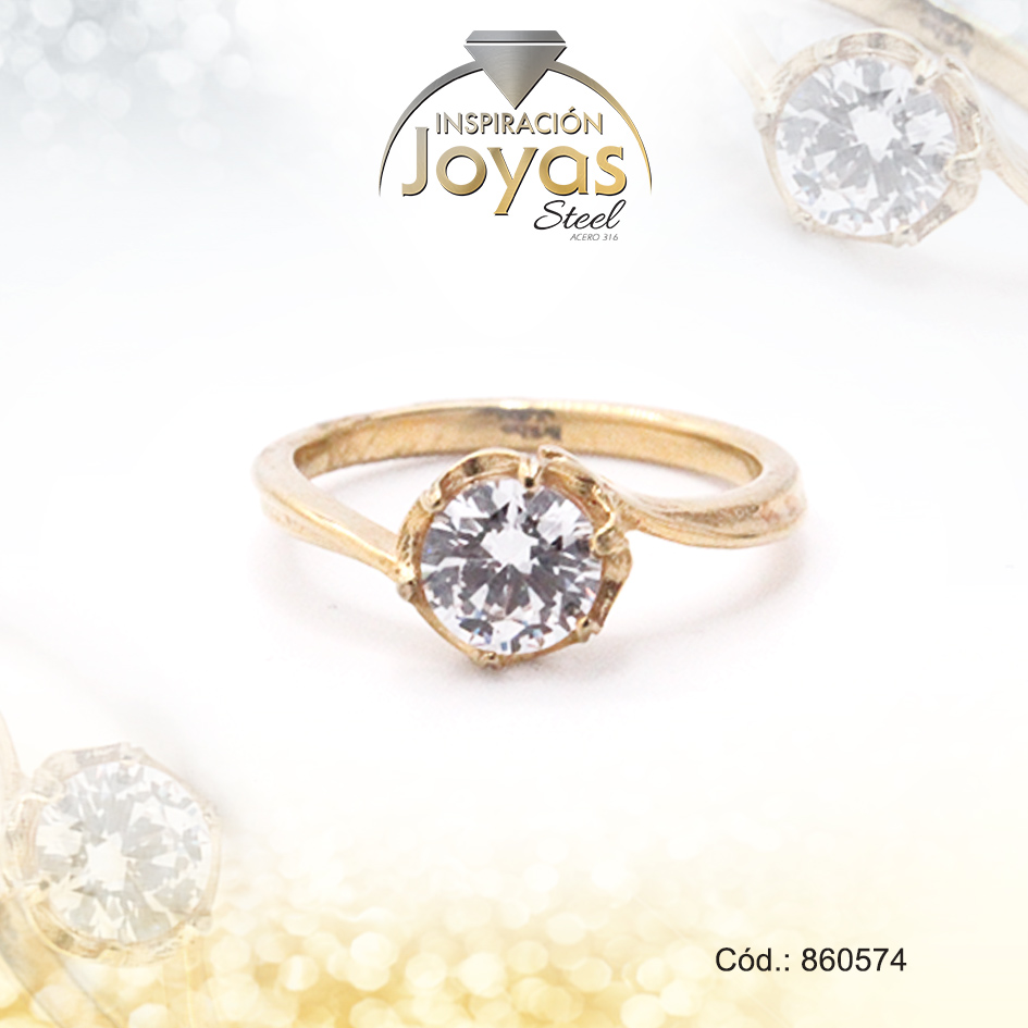 Anillo de Acero Solitario Circón Dorado Círculo Talla 6 - 860574