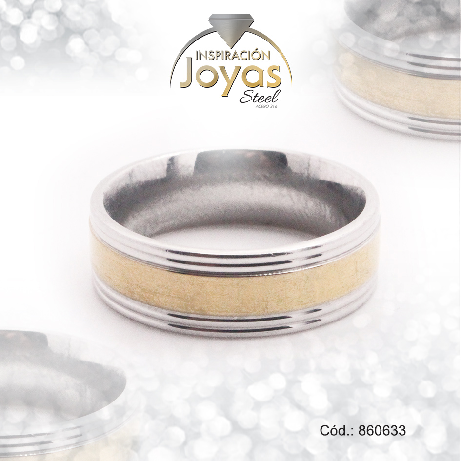 Anillo de Acero Solitario Circón Dorado Círculo Talla 8 - 860633