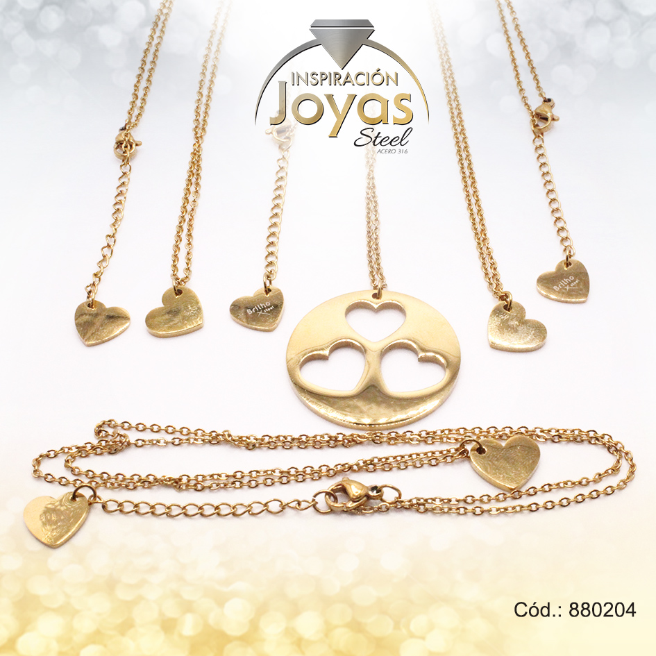 Conjunto de Acero Dama Cadena + Dije Corazón Dorado - 880204