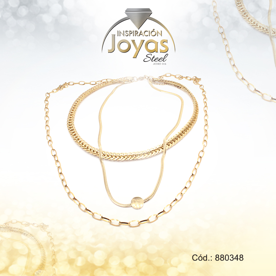 Cadena de Acero Collar Dorado Triple Cadena - 880348