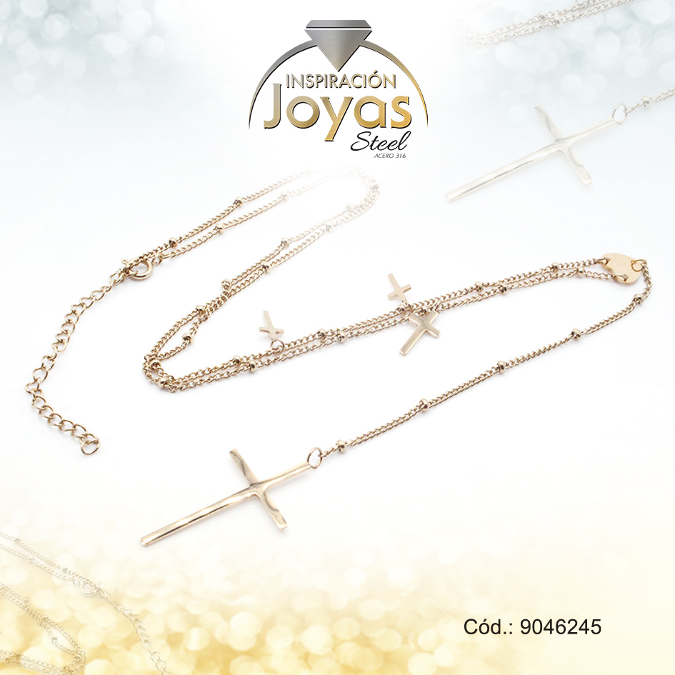 Cadena de Acero Dorado Con Dije Cruz Medida 45 cm - 9046245