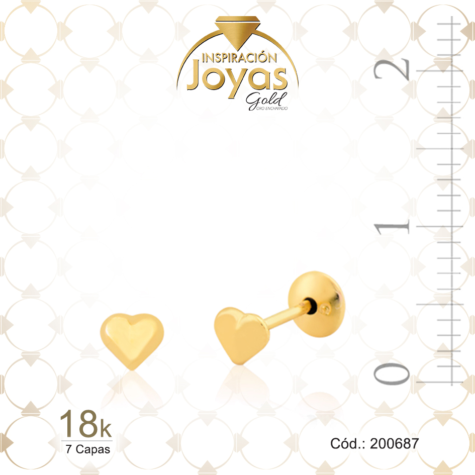 Zarcillo de Oro Enchapado Dorado Bebé Corazón Ancho: 0,3 Alto: 0,3 - 200687