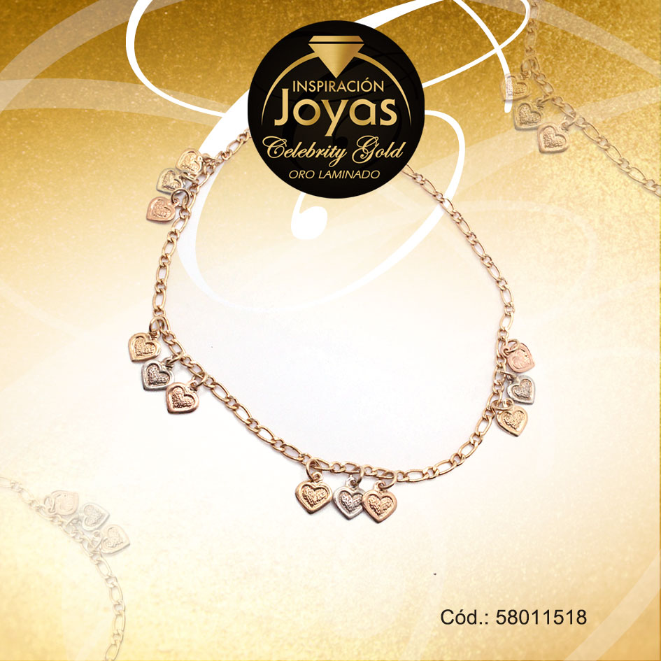 Pulsera Celebrity Gold Variado Colgante 3 Tonos Corazón - 58011518