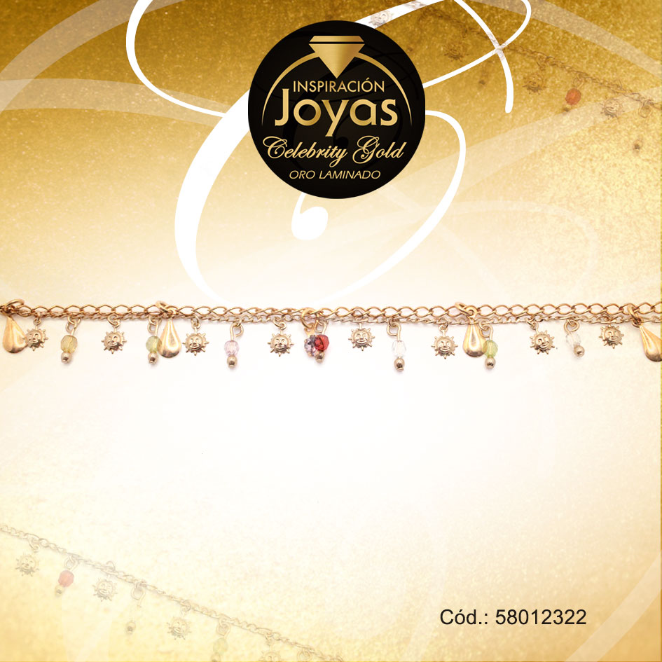 Pulsera Celebrity Gold Variado Colgante Dorado Sol - 58012322