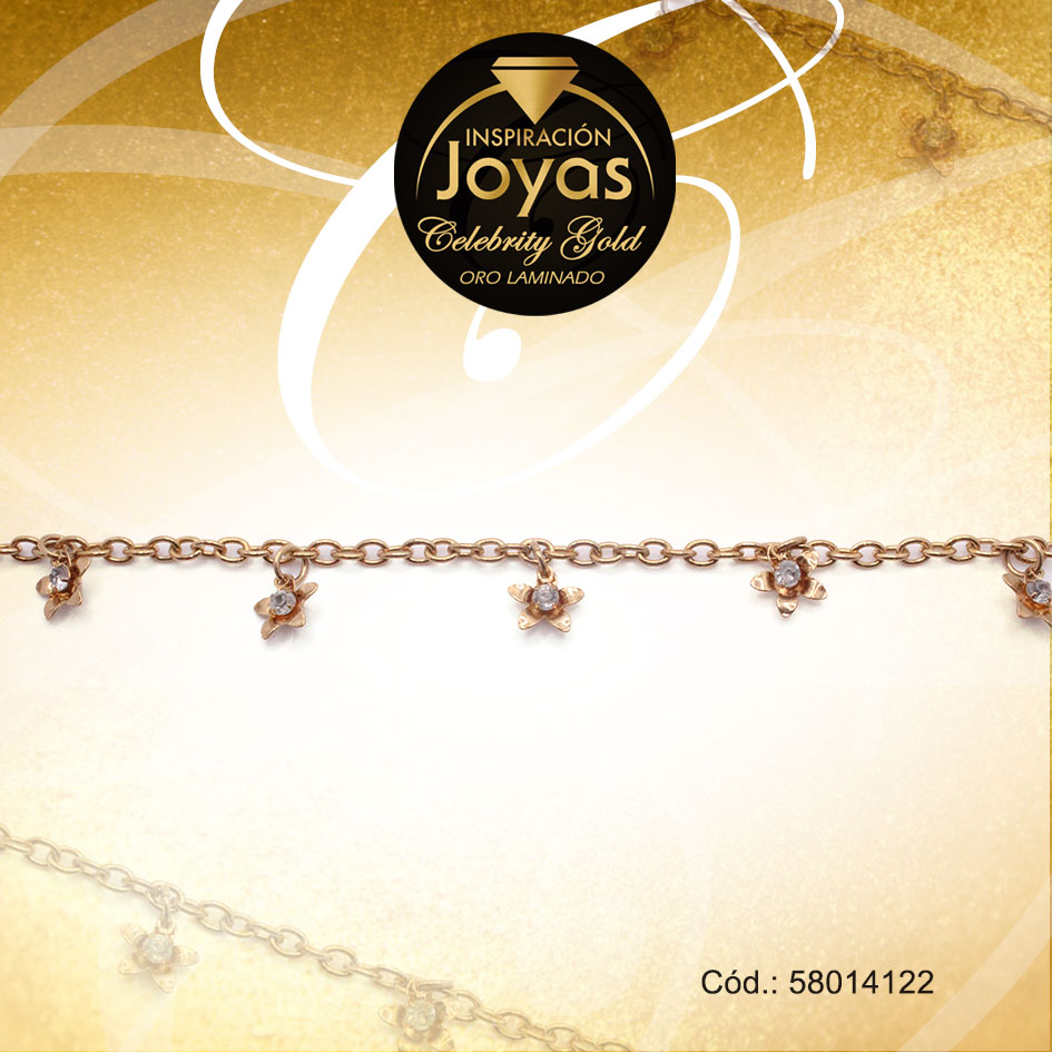 Pulsera Celebrity Gold Variado Colgante Dorado Flor - 58014122